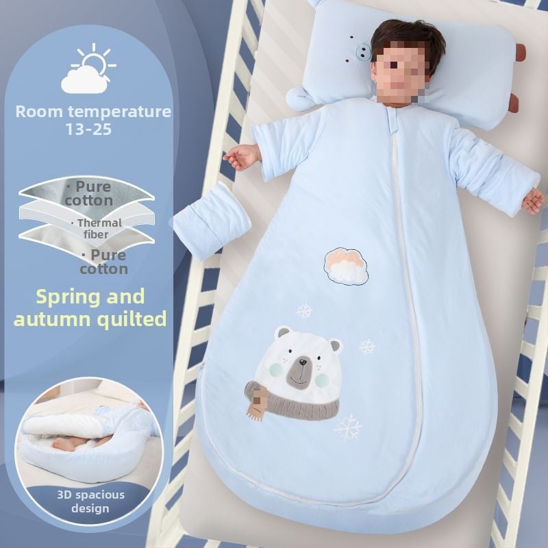 Bébi hálózsák – 100% pamut, vastag ősz/tél, levehető bélés, négy évszakos kialakítás, kasmír töltet, anti-kick quilt