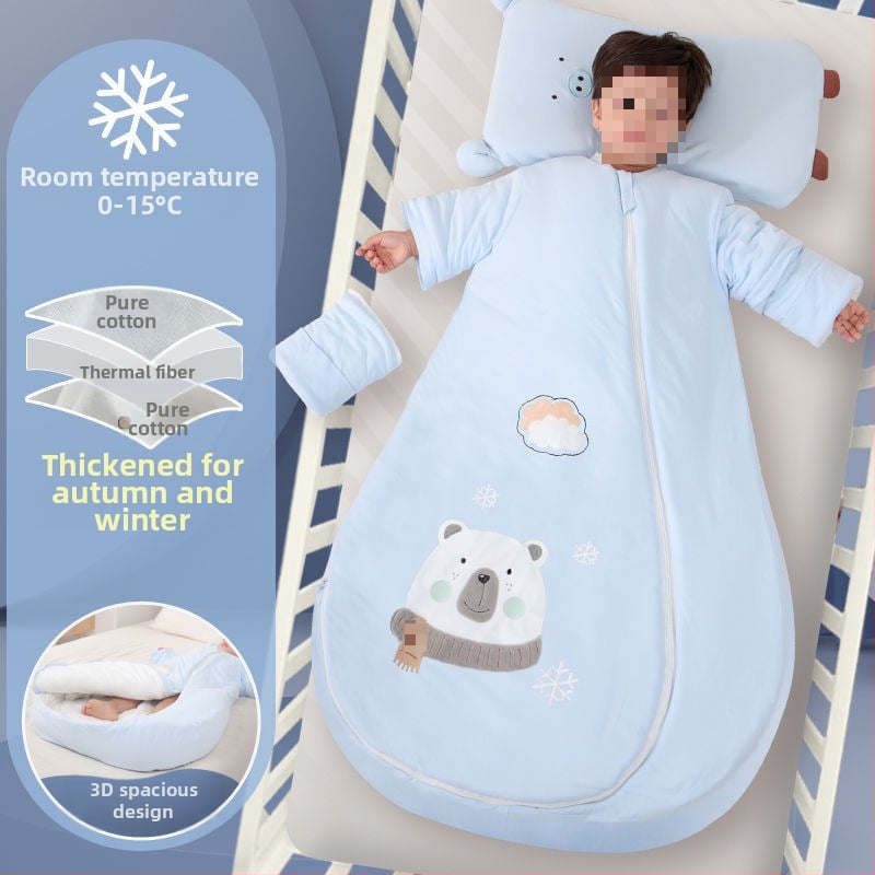 Bébi hálózsák – 100% pamut, vastag ősz/tél, levehető bélés, négy évszakos kialakítás, kasmír töltet, anti-kick quilt