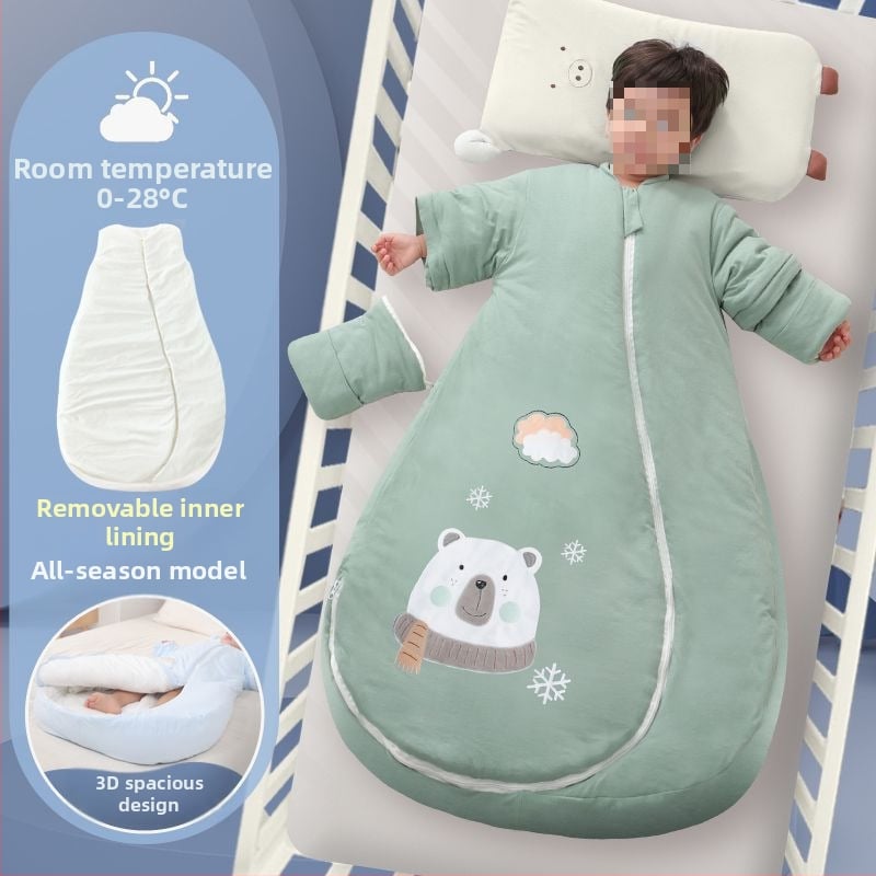 Bébi hálózsák – 100% pamut, vastag ősz/tél, levehető bélés, négy évszakos kialakítás, kasmír töltet, anti-kick quilt