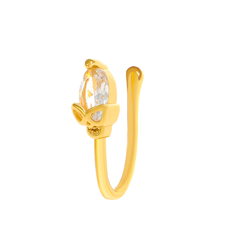 Nosni klips bez probijanja, U-oblik s motivom životinje, bakar, elektroplating, bijeli kristali, unisex INS stil