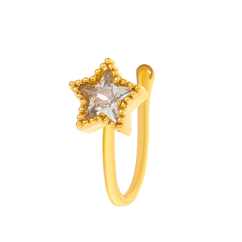 Nosni klips bez probijanja, U-oblik s motivom životinje, bakar, elektroplating, bijeli kristali, unisex INS stil