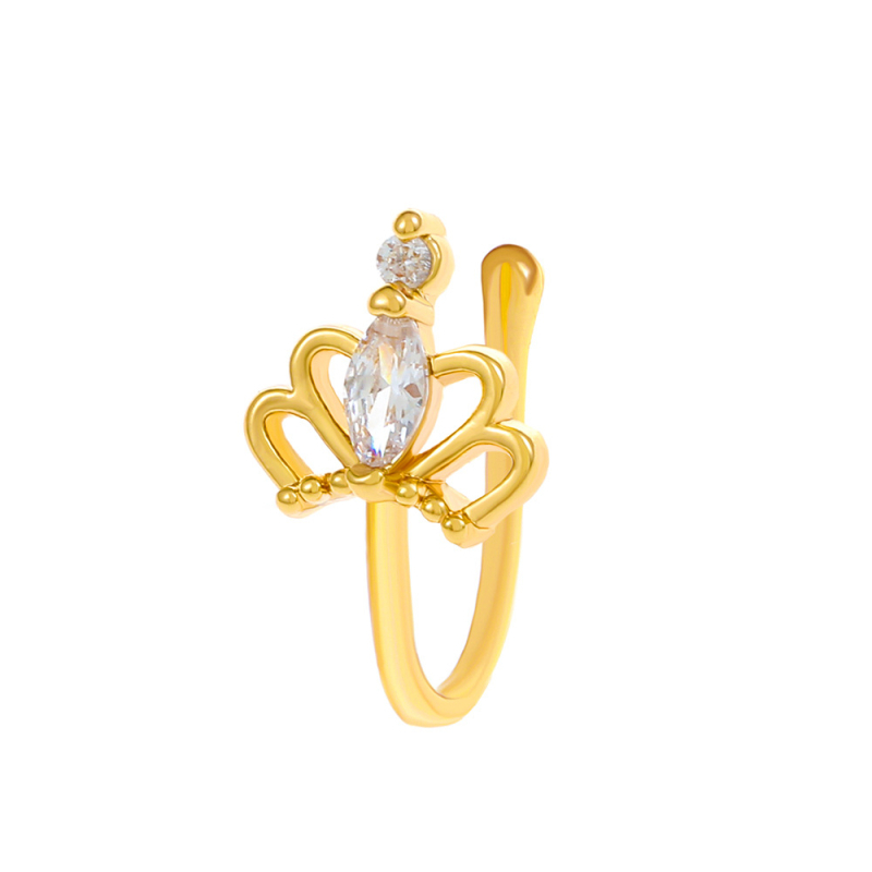 Nosni klips bez probijanja, U-oblik s motivom životinje, bakar, elektroplating, bijeli kristali, unisex INS stil