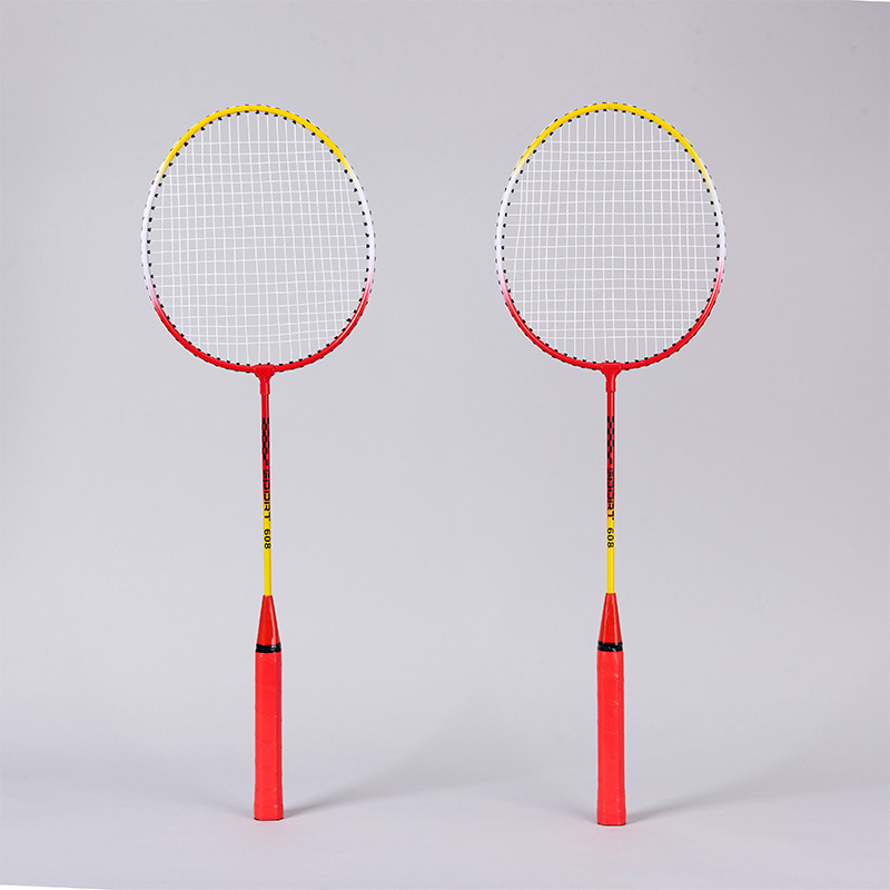 Badmintono raketė, lengva, 95–100 g, korpusas iš geležies lydinio, nailoninės stygos, tiesioginio smūgio dizainas, pritaikymas ir logotipo spausdinimas galimi
