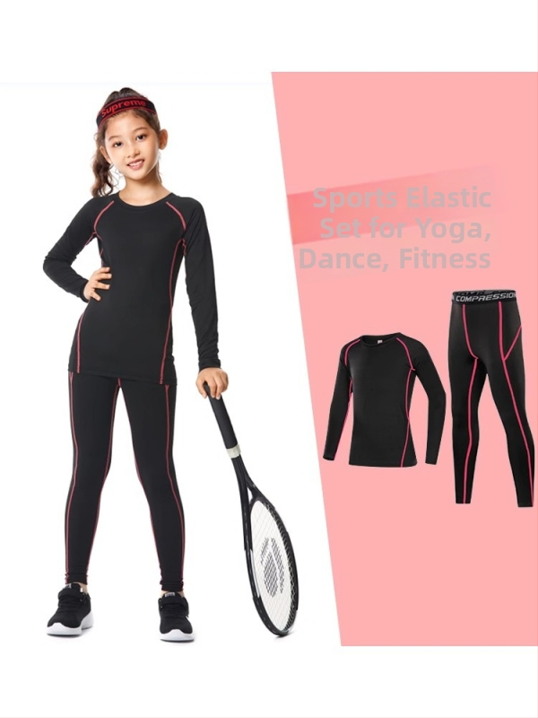 Detský športový set – bodysuit, rýchloschnúci, priedušný, dlhé rukávy, okrúhly výstrih, spandex s podšívkou z mliečneho hodvábu