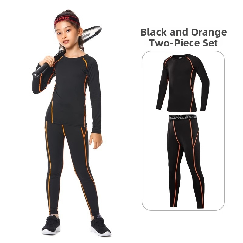 Vaikų sportinis bodžio komplektas – greitai džiūstantis, kvėpuojantis, ilgomis rankovėmis, apvalus kaklo iškirpimas, spandekso audinys su pieno šilko pamušalu