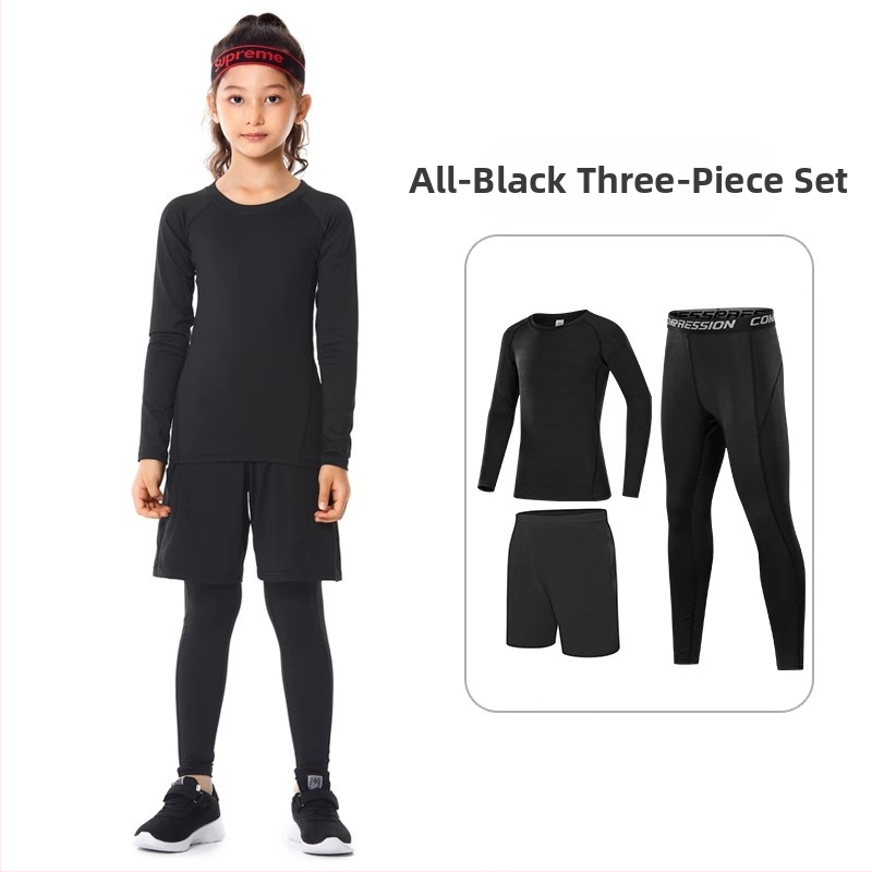 Vaikų sportinis bodžio komplektas – greitai džiūstantis, kvėpuojantis, ilgomis rankovėmis, apvalus kaklo iškirpimas, spandekso audinys su pieno šilko pamušalu