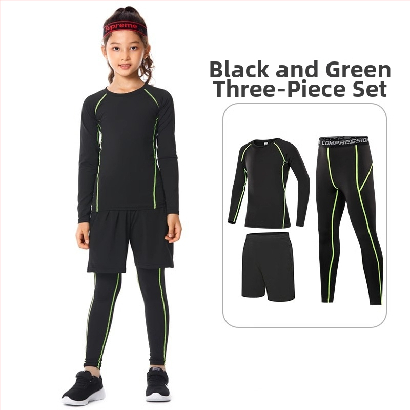 Vaikų sportinis bodžio komplektas – greitai džiūstantis, kvėpuojantis, ilgomis rankovėmis, apvalus kaklo iškirpimas, spandekso audinys su pieno šilko pamušalu