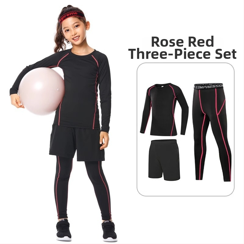 Vaikų sportinis bodžio komplektas – greitai džiūstantis, kvėpuojantis, ilgomis rankovėmis, apvalus kaklo iškirpimas, spandekso audinys su pieno šilko pamušalu