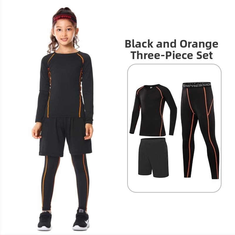 Vaikų sportinis bodžio komplektas – greitai džiūstantis, kvėpuojantis, ilgomis rankovėmis, apvalus kaklo iškirpimas, spandekso audinys su pieno šilko pamušalu