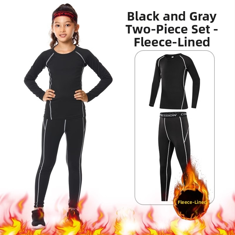 Vaikų sportinis bodžio komplektas – greitai džiūstantis, kvėpuojantis, ilgomis rankovėmis, apvalus kaklo iškirpimas, spandekso audinys su pieno šilko pamušalu