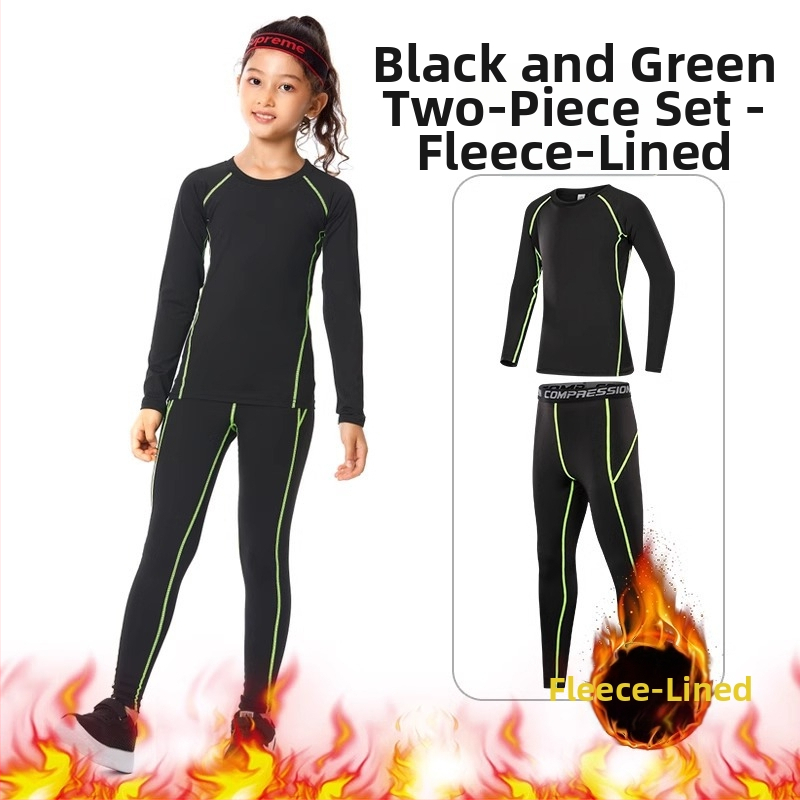 Vaikų sportinis bodžio komplektas – greitai džiūstantis, kvėpuojantis, ilgomis rankovėmis, apvalus kaklo iškirpimas, spandekso audinys su pieno šilko pamušalu