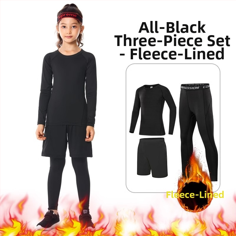 Vaikų sportinis bodžio komplektas – greitai džiūstantis, kvėpuojantis, ilgomis rankovėmis, apvalus kaklo iškirpimas, spandekso audinys su pieno šilko pamušalu