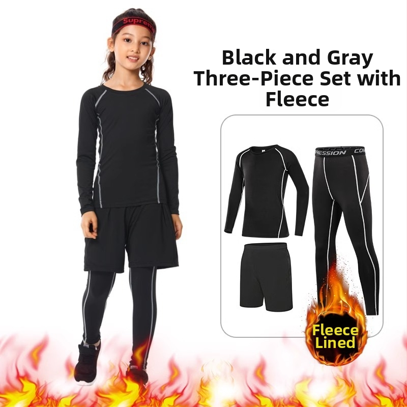 Vaikų sportinis bodžio komplektas – greitai džiūstantis, kvėpuojantis, ilgomis rankovėmis, apvalus kaklo iškirpimas, spandekso audinys su pieno šilko pamušalu