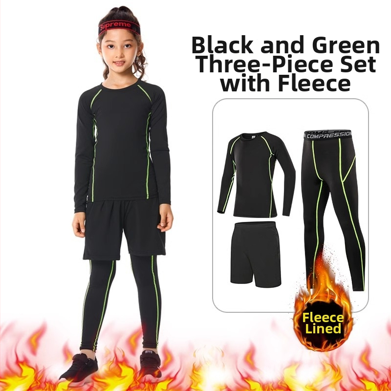 Vaikų sportinis bodžio komplektas – greitai džiūstantis, kvėpuojantis, ilgomis rankovėmis, apvalus kaklo iškirpimas, spandekso audinys su pieno šilko pamušalu