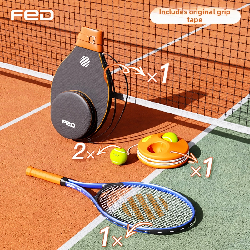FED teniso raketė su aliuminio lydinio rėmu, nailono stygos, tiesus smūgis, svoris 95–100 g, rankenos G2
