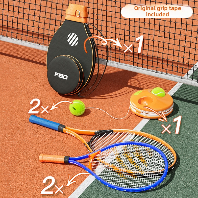 FED teniso raketė su aliuminio lydinio rėmu, nailono stygos, tiesus smūgis, svoris 95–100 g, rankenos G2