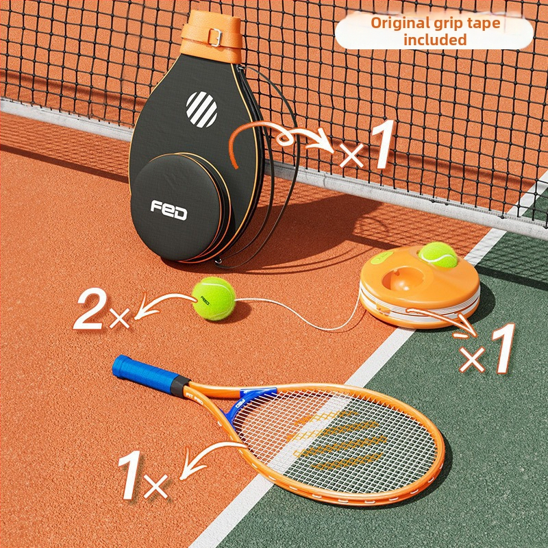 FED teniso raketė su aliuminio lydinio rėmu, nailono stygos, tiesus smūgis, svoris 95–100 g, rankenos G2