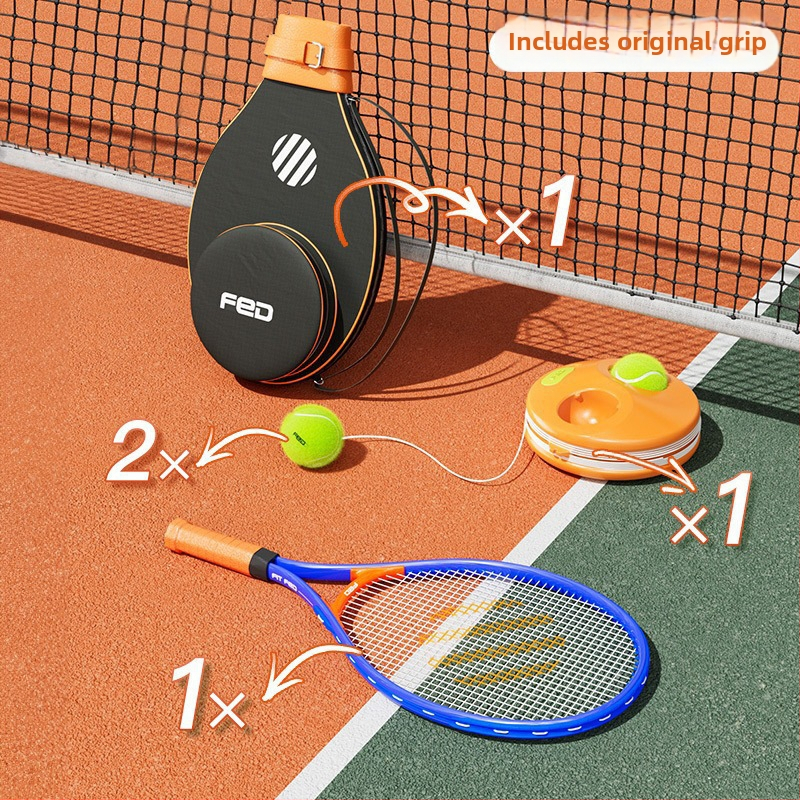 FED teniso raketė su aliuminio lydinio rėmu, nailono stygos, tiesus smūgis, svoris 95–100 g, rankenos G2