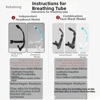 Priekšējā uzstādījuma pilnīgi sausais šnorkeles elpošanas kanāls treniņam brīvās niršanas — Modelis Kekatong