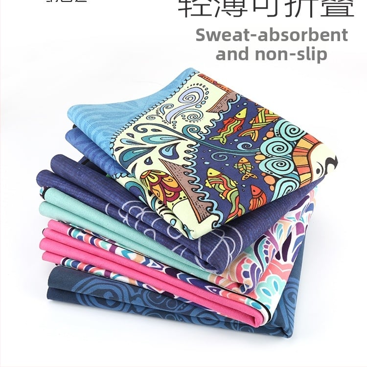 Йога мат, флорален модел, 1,5 мм дебелина, противохлъзгаща, сгъваема