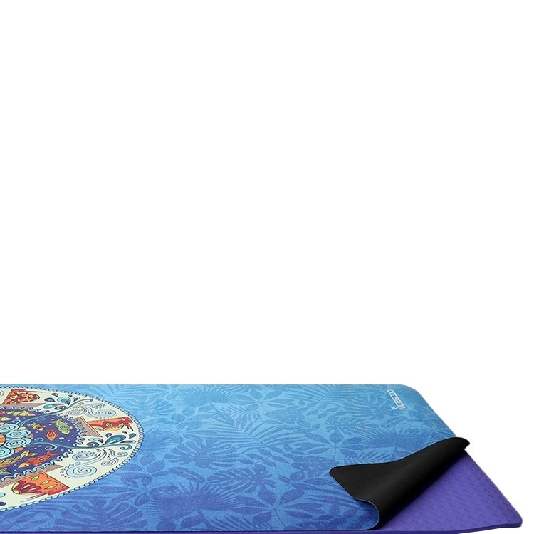 Йога мат, флорален модел, 1,5 мм дебелина, противохлъзгаща, сгъваема