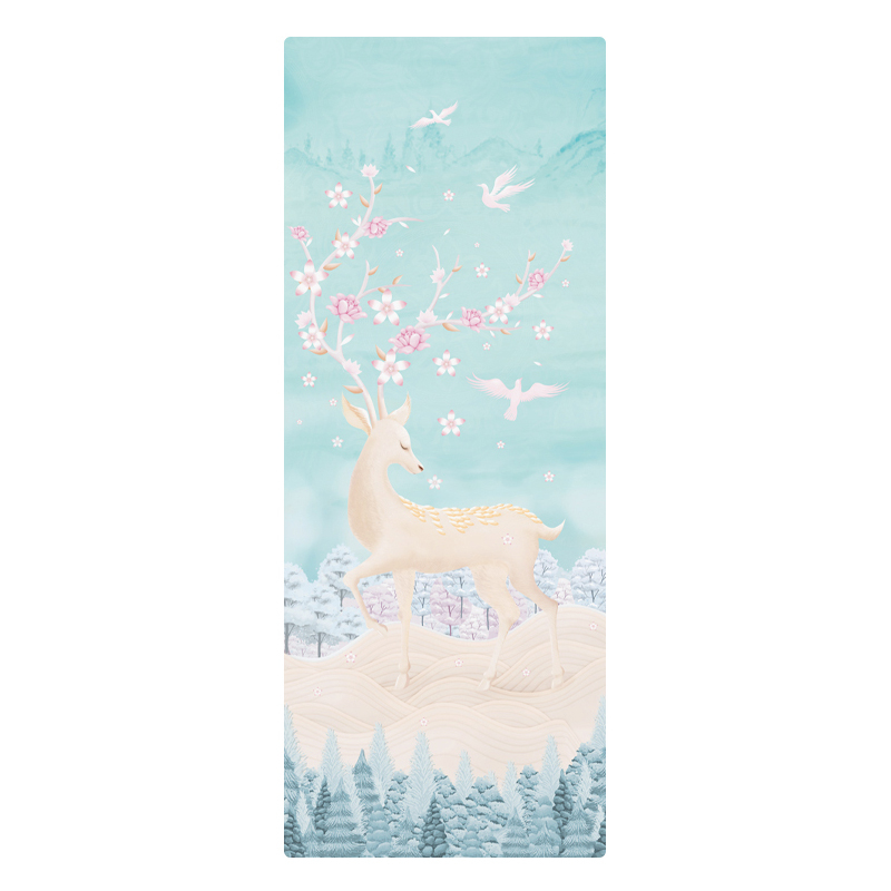 Йога мат, флорален модел, 1,5 мм дебелина, противохлъзгаща, сгъваема