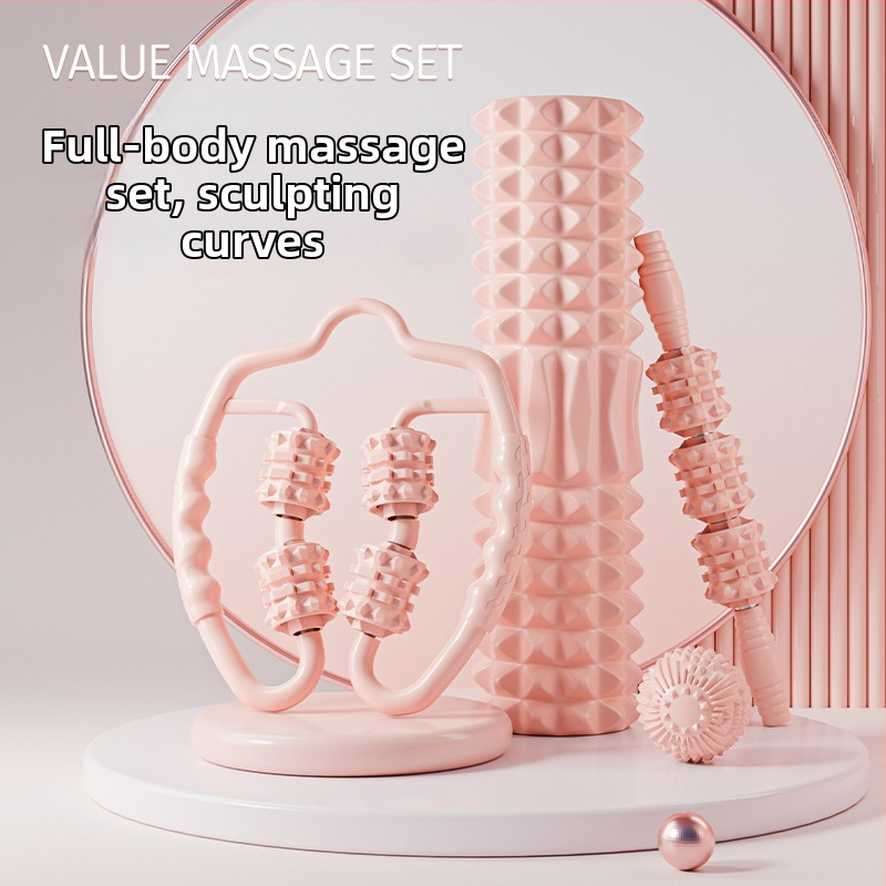 Йога масажен комплект Sanfan — EVA+PVC валяк от пяна, масажна пръчка със шипове и фасциална топка