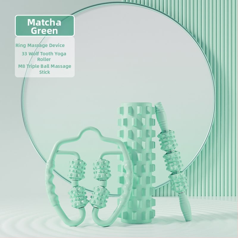 Sanfan jogos masažo rinkinys — putplasčio volelis EVA+PVC, spygliuota masažo lazdelė, fascijos kamuolys