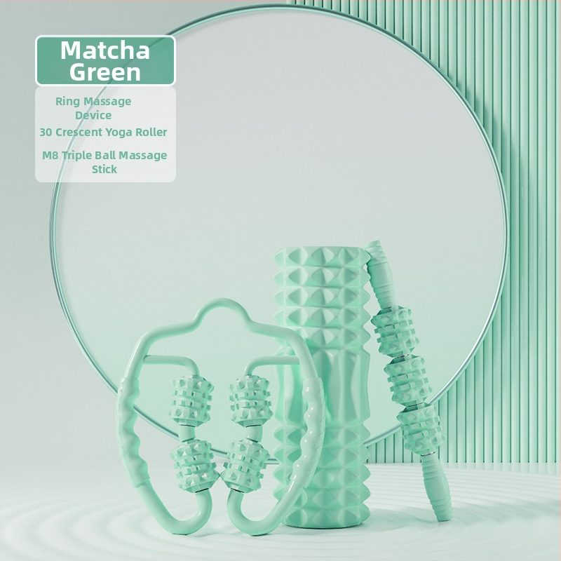 Sanfan jogos masažo rinkinys — putplasčio volelis EVA+PVC, spygliuota masažo lazdelė, fascijos kamuolys