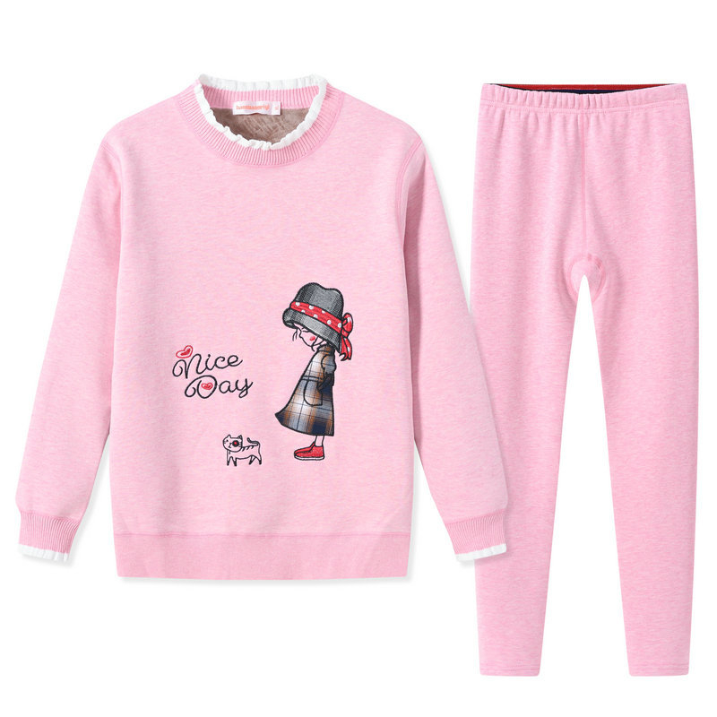 Termalni set za tinejdžerice, mješavina materijala s flisom, dvostruki sloj, okrugli izrez, dugi rukav, gornji dio + hlače