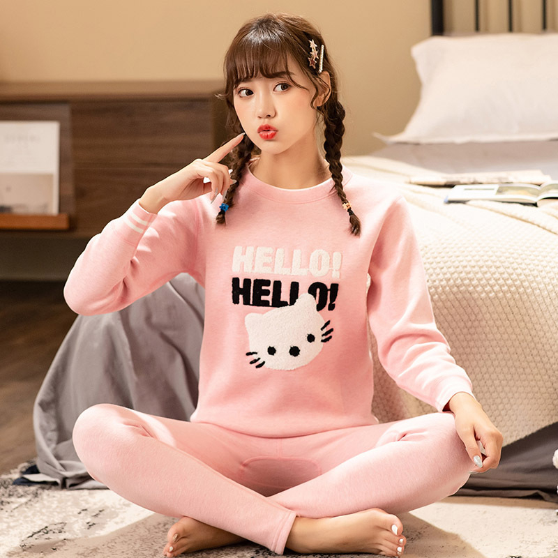 Termalni set za tinejdžerice, mješavina materijala s flisom, dvostruki sloj, okrugli izrez, dugi rukav, gornji dio + hlače