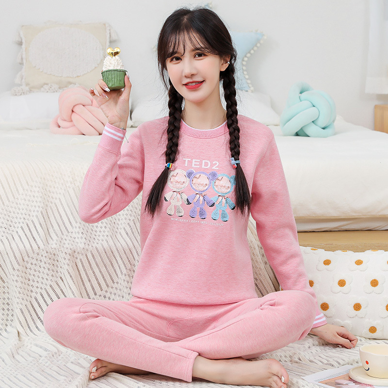 Termalni set za tinejdžerice, mješavina materijala s flisom, dvostruki sloj, okrugli izrez, dugi rukav, gornji dio + hlače