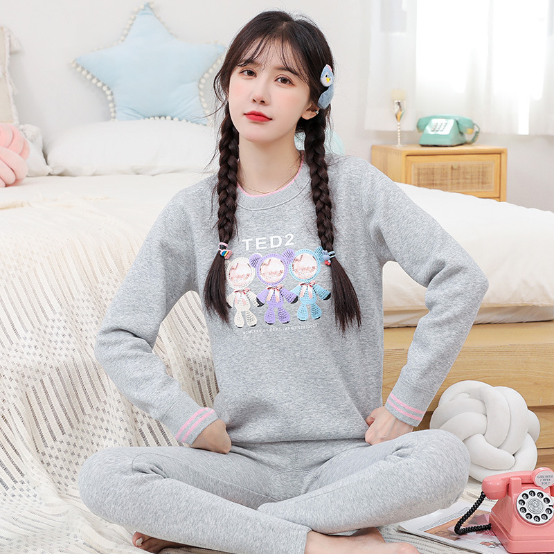 Termalni set za tinejdžerice, mješavina materijala s flisom, dvostruki sloj, okrugli izrez, dugi rukav, gornji dio + hlače