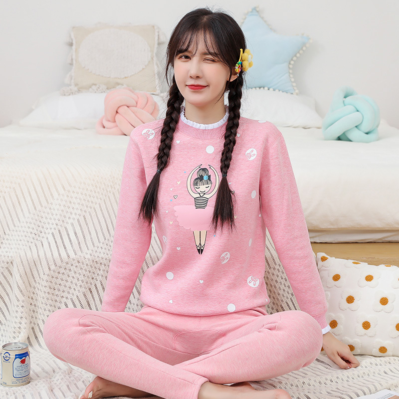 Termalni set za tinejdžerice, mješavina materijala s flisom, dvostruki sloj, okrugli izrez, dugi rukav, gornji dio + hlače