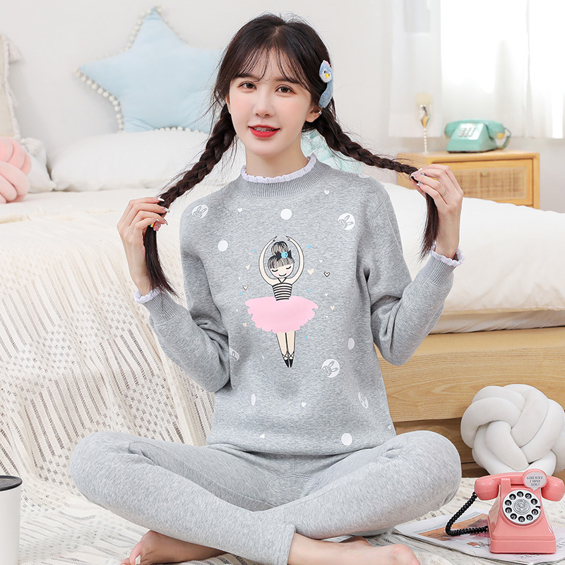 Termalni set za tinejdžerice, mješavina materijala s flisom, dvostruki sloj, okrugli izrez, dugi rukav, gornji dio + hlače