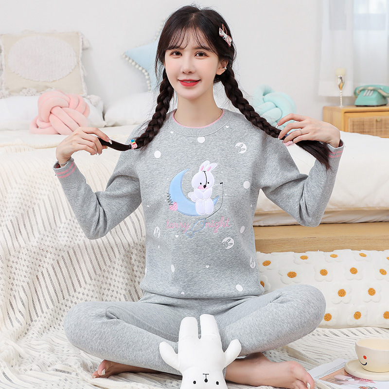 Termalni set za tinejdžerice, mješavina materijala s flisom, dvostruki sloj, okrugli izrez, dugi rukav, gornji dio + hlače