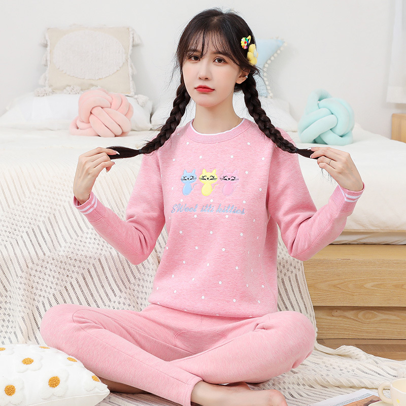 Termalni set za tinejdžerice, mješavina materijala s flisom, dvostruki sloj, okrugli izrez, dugi rukav, gornji dio + hlače