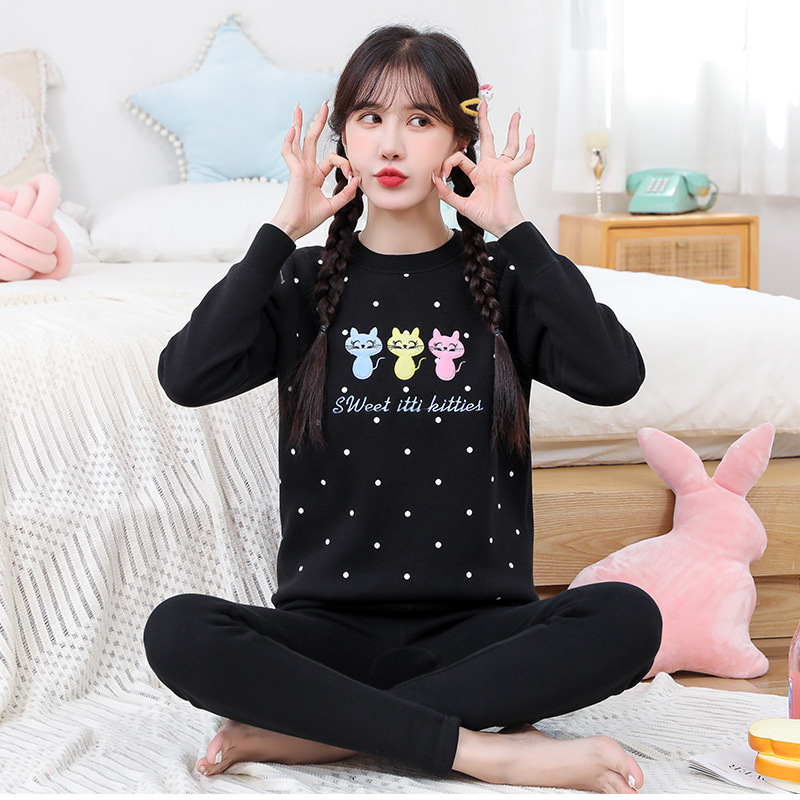 Termalni set za tinejdžerice, mješavina materijala s flisom, dvostruki sloj, okrugli izrez, dugi rukav, gornji dio + hlače