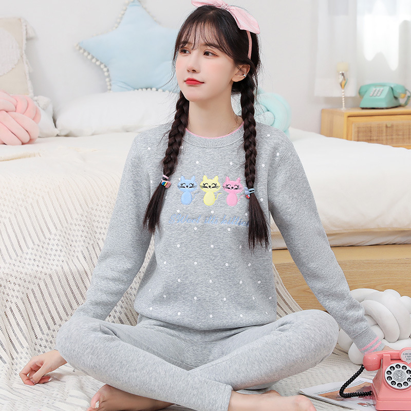 Termalni set za tinejdžerice, mješavina materijala s flisom, dvostruki sloj, okrugli izrez, dugi rukav, gornji dio + hlače