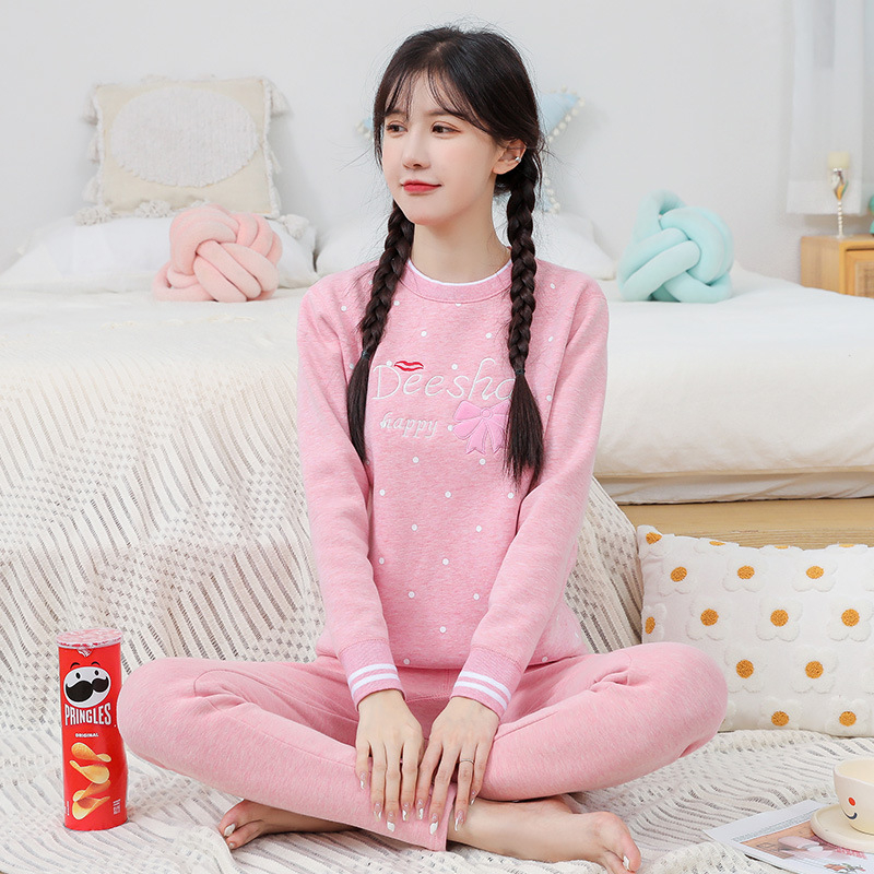 Termalni set za tinejdžerice, mješavina materijala s flisom, dvostruki sloj, okrugli izrez, dugi rukav, gornji dio + hlače