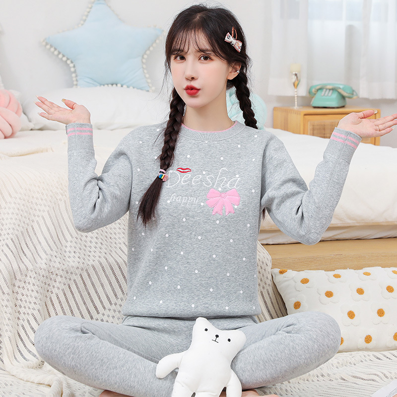 Termalni set za tinejdžerice, mješavina materijala s flisom, dvostruki sloj, okrugli izrez, dugi rukav, gornji dio + hlače