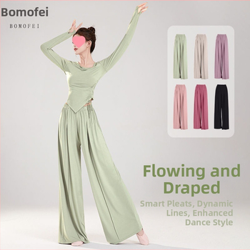 Moteriškos poliesterinės šokių kelnės su plačiomis kojomis, liaudies šokių stiliui, 2025 m. pavasaris