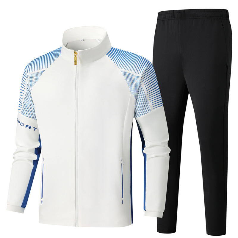 Unisex dryžuotas treniruočių komplektas su ilgomis rankovėmis ir revero apykakle, medvilnė, dviejų dalių sportinis kostiumas žiemai, pavasariui ir rudeniui