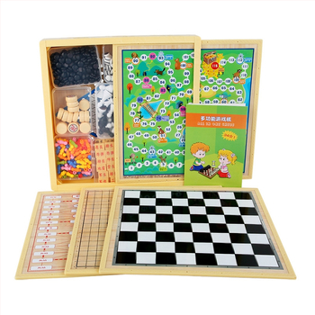 Magnētiska koka galda šaha dēļa bērniem – viss vienā, izglītojoša puzle spēle (3-6 gadi)