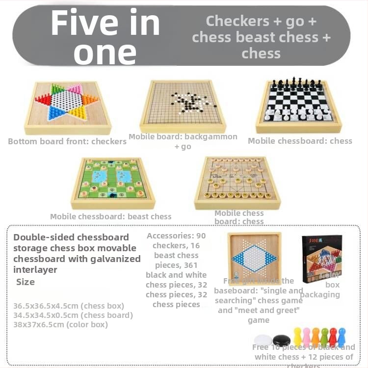 Magnētiska koka galda šaha dēļa bērniem – viss vienā, izglītojoša puzle spēle (3-6 gadi)