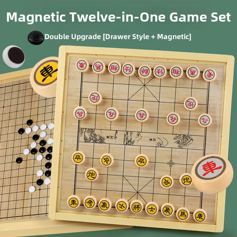 Magnētiska koka galda šaha dēļa bērniem – viss vienā, izglītojoša puzle spēle (3-6 gadi)