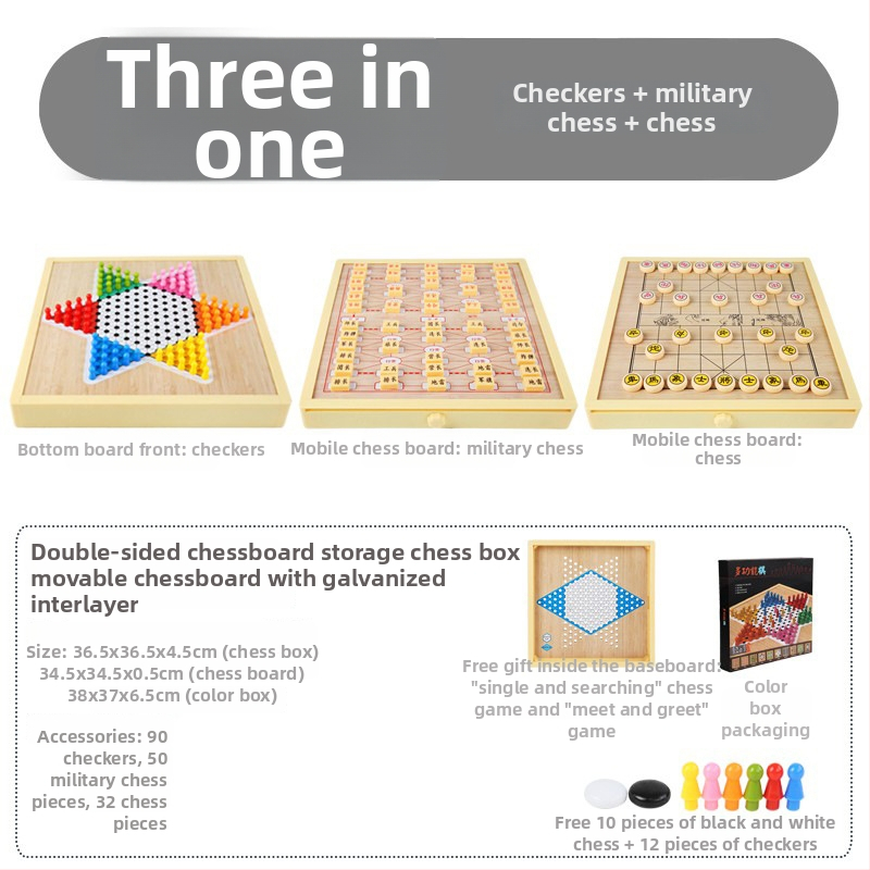 Magnētiska koka galda šaha dēļa bērniem – viss vienā, izglītojoša puzle spēle (3-6 gadi)