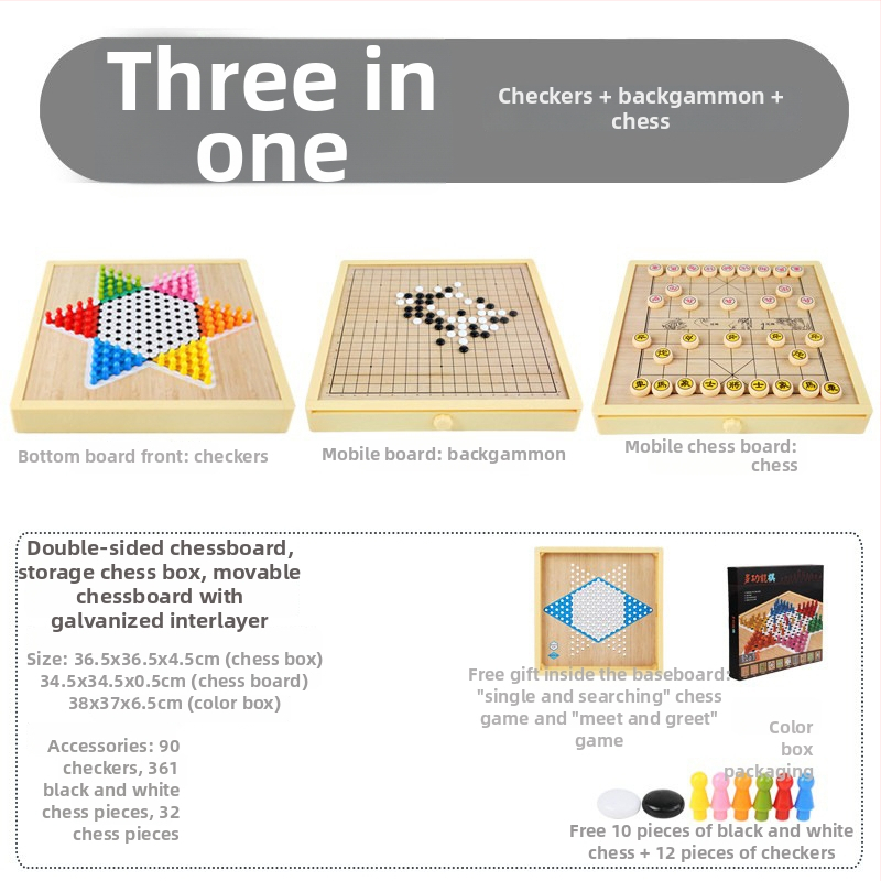 Magnētiska koka galda šaha dēļa bērniem – viss vienā, izglītojoša puzle spēle (3-6 gadi)