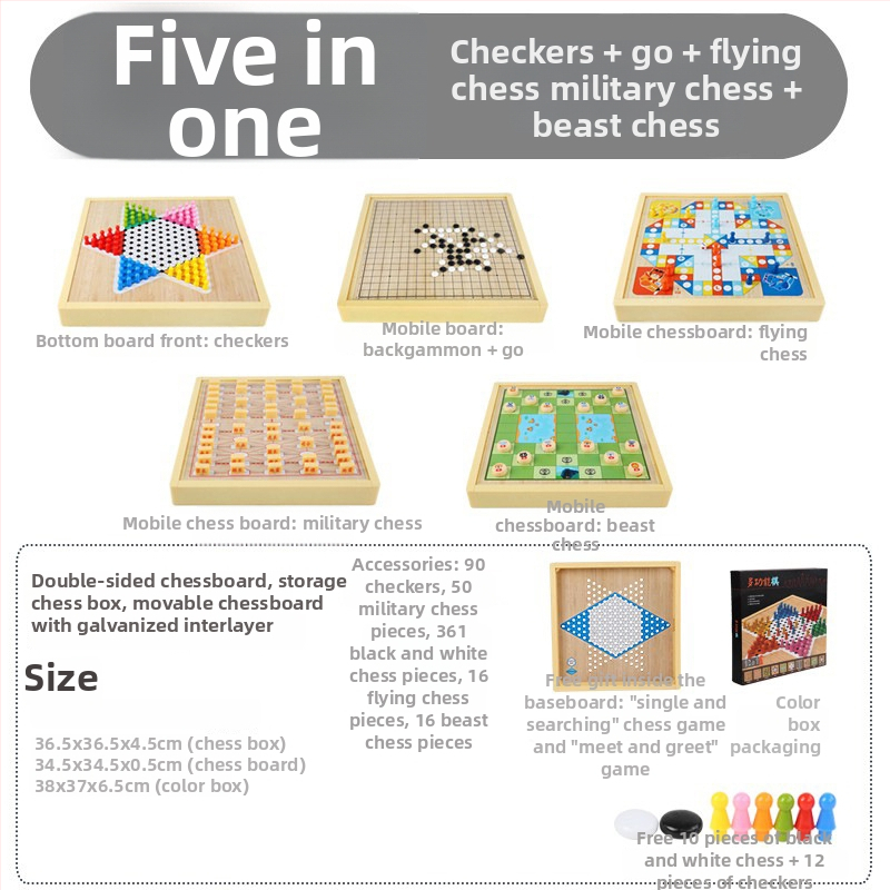 Magnētiska koka galda šaha dēļa bērniem – viss vienā, izglītojoša puzle spēle (3-6 gadi)