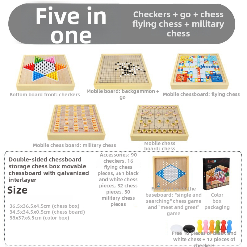 Magnētiska koka galda šaha dēļa bērniem – viss vienā, izglītojoša puzle spēle (3-6 gadi)